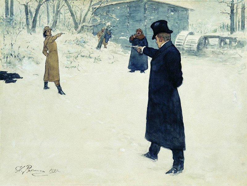Cena do duelo entre Lensky e Oneguin em pintura de Ilya Repin [Reprodução]