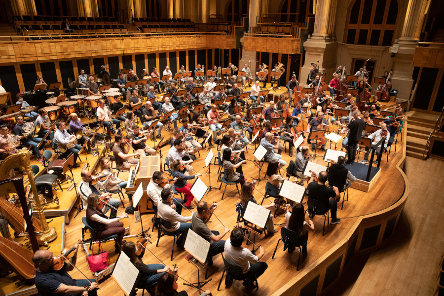 Osesp durante ensaio da 'Sinfonia Alpina' de Strauss na Sala São Paulo [Divulgação]