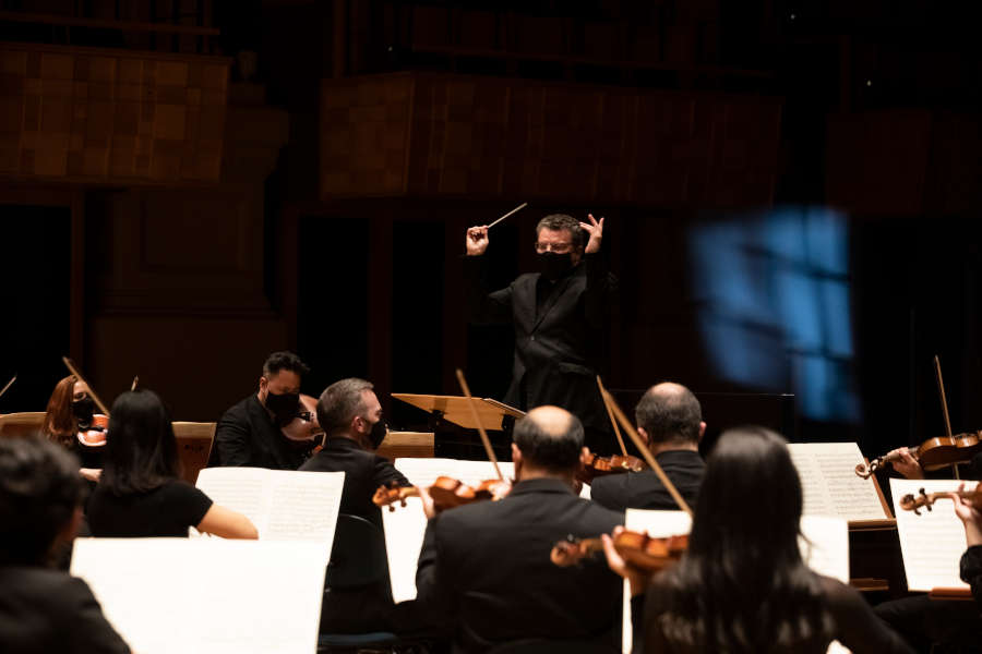 Osesp durante concerto com o maestro Emmanuele Baldini [Divulgação/Rodrigo Rosenthal]