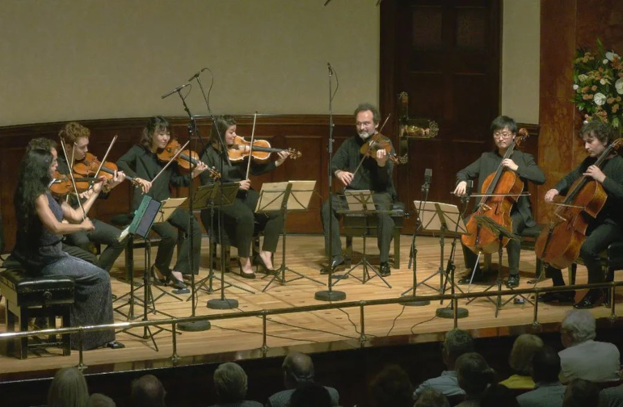 Os músicos dos quartetos Ébène e Belcea durante recital no Wigmore Hall, em Londres [Divulgação/Wigmore Hall Trust]