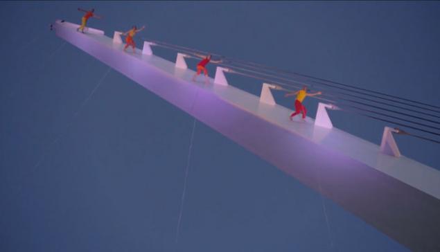 Revista Concerto Bird Strike (2014), performance do coletivo Bandaloop na Sundial Bridge