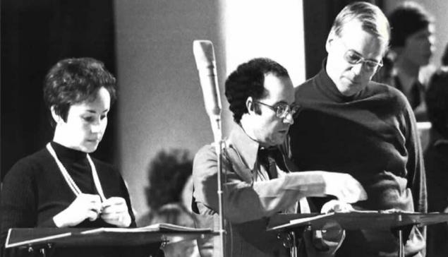 Revista Concerto Edith Mathis, Aldo Baldin e Dietrich Fischer-Dieskau durante gravação de 'A Criação', de Haydn, com Sir Neville Marriner [Divulgação]