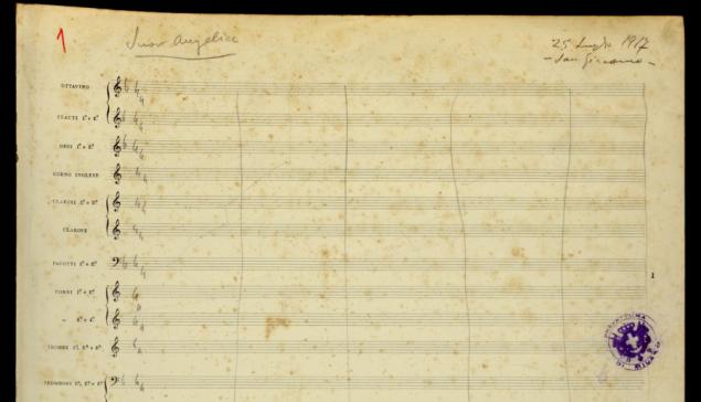 Revista Concerto Primeira página do manuscrito de 'Suor Angelica', de Puccini [Reprodução/Archivo Ricordi]