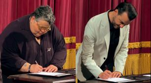 Nandressa Nuñez e Flavio Leite assinam acordo de cooperação (divulgação, Theatro da Paz)