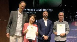 Nelson Rubens Kunze, Elisa Fukuda, Rodrigo Massi e Edilson Ventureli na entrega do Grande Prêmio CONCERTO 2025 (Revista CONCERTO. Heloisa Bortz)