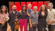 Músicos do grupo La Sociedad Boliviana, com a compositora Denise Garcia e a mezzo soprano Julilanna Taino [Reprodução/Facebook]