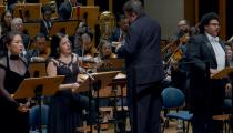 Guanqun Yu, Luisa Francesconi, Andrew Litton e Joshua Blue durante apresentação do 'Réquiem' na Sala São Paulo [Reprodução/YouTube]
