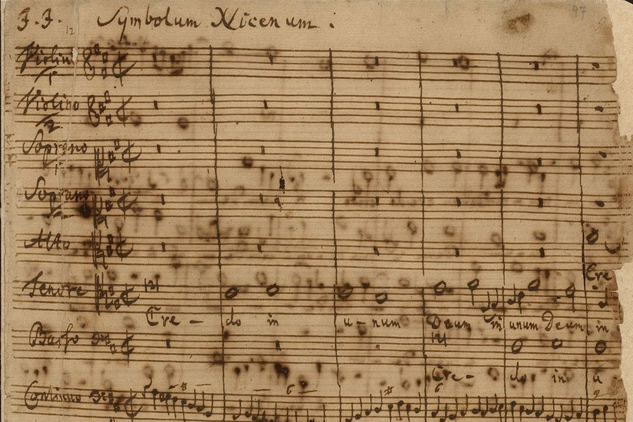 Manuscrito de Bach com a primeira página do Credo (reprodução)